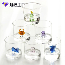 创意立体动物玻璃水杯卡通动物庄园造型家用可爱简约小熊玻璃杯子