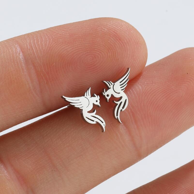 Fashion Phoenix Titanium Steel Hollow Out Ear Studs 1 Pair