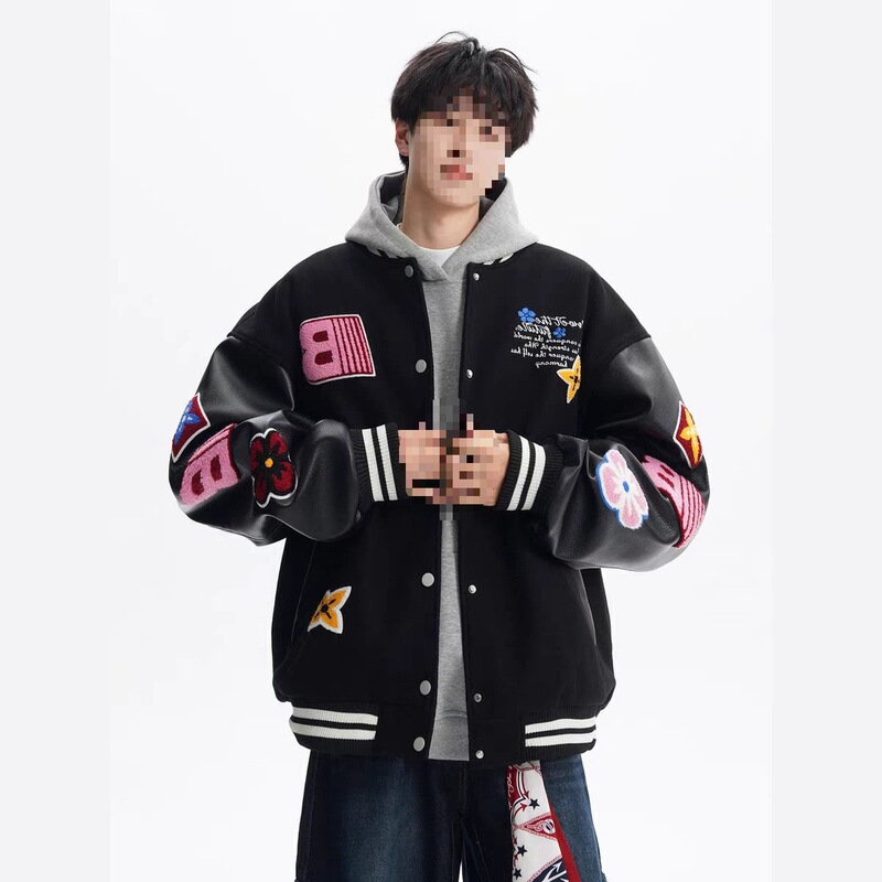 American-Style Color-Block Baseball Jacket for Men, Autumn Jersey Style, Embroidered, Cool High Street Casual Couple's Jacket