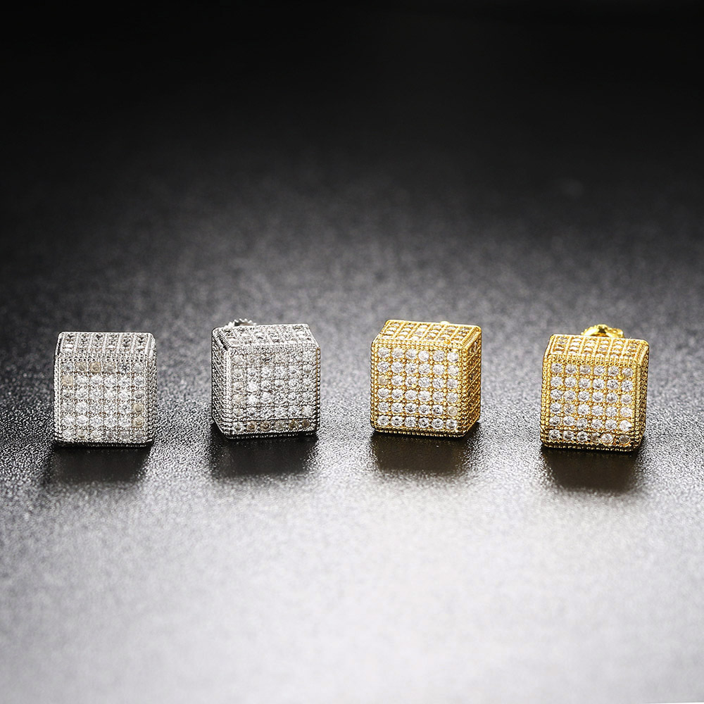 square earrings with zircon hip-hop style