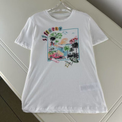 Nanyou 外国貿易レディーストップス 2025 夏の新スタイル右肩プリント半袖 T シャツ女性の年齢軽減西洋スタイルルーズ半袖