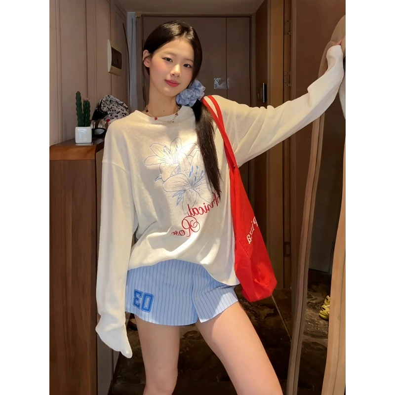 Ленивый ветер футболка с длинными рукавами женская 2025 новая летняя блузка