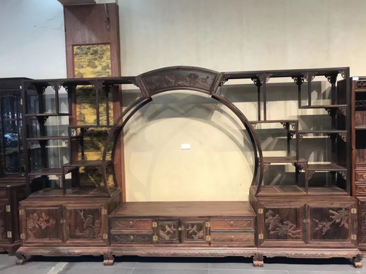 印尼黑酸枝阔叶黄檀三组合博古架电视柜仿古典新中式红木家具