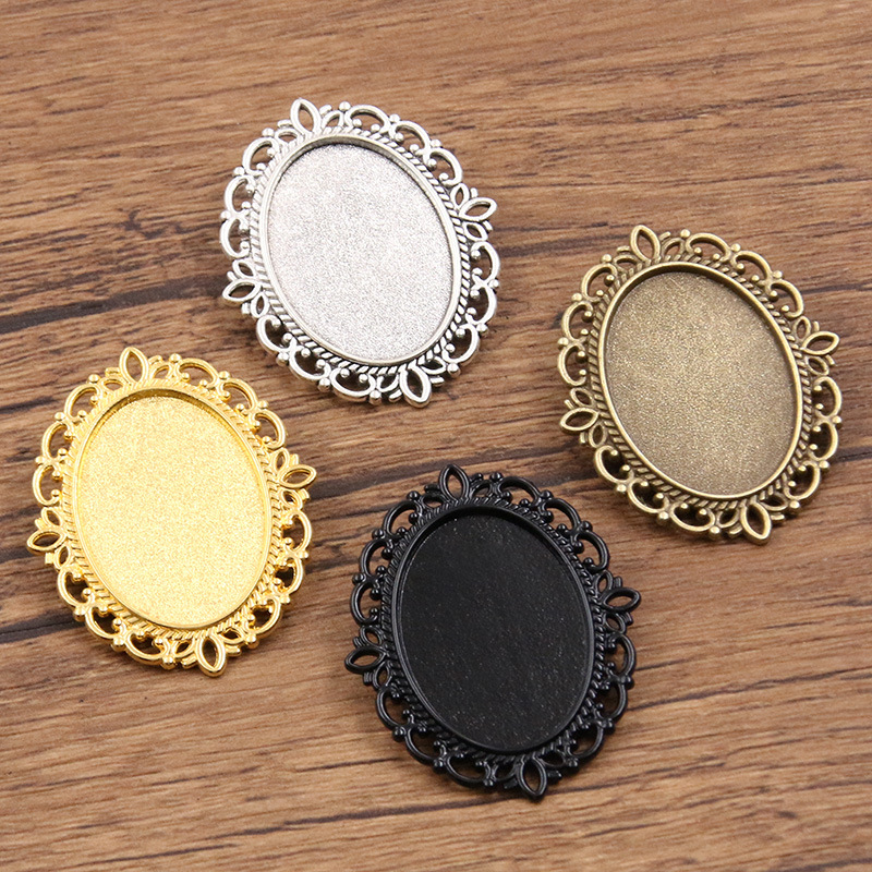 1个4色 内径18X25mm 时光宝石底托 椭圆合金胸针 diy配件时尚通勤