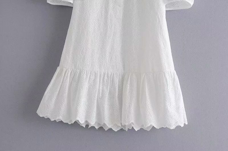 new loose hollow embroidery short-sleeved ruffle dress  NSAM36339