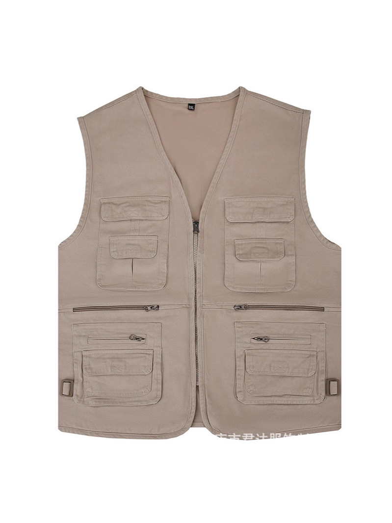 Chaleco de pesca y trabajo para hombre, multibolsillos, de algodón puro lavado, para fotografía transfronteriza y actividades al aire libre.