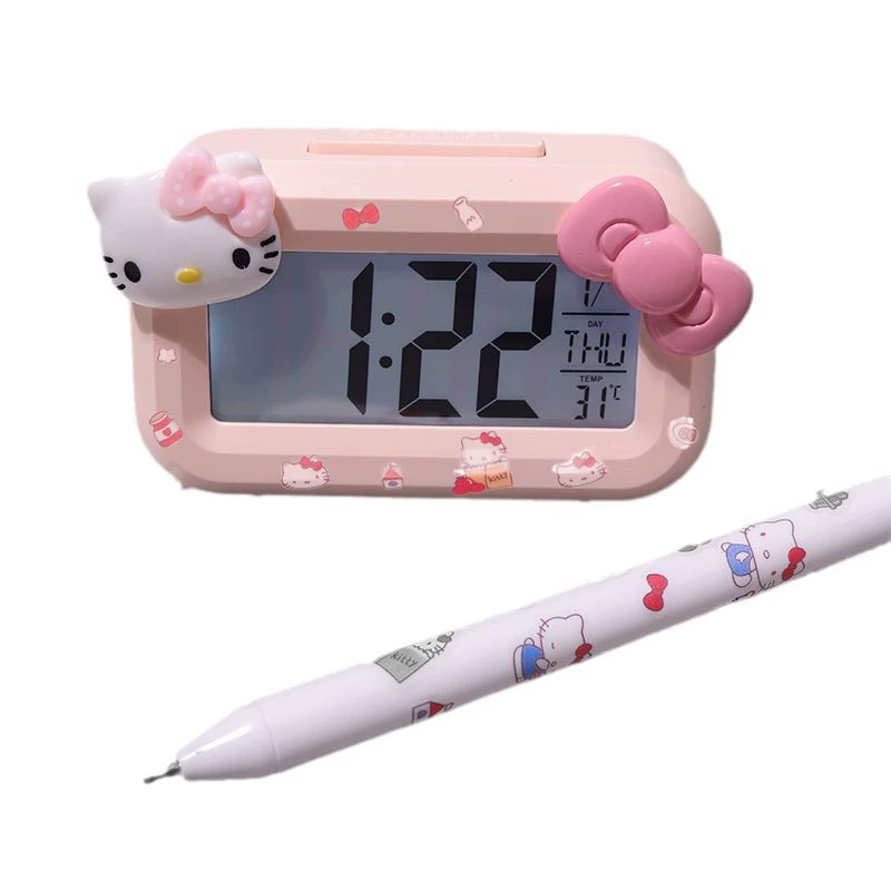 New kitty cat mini alarm clock luminous bedside clock cute portable multifunctional student dormitory clock