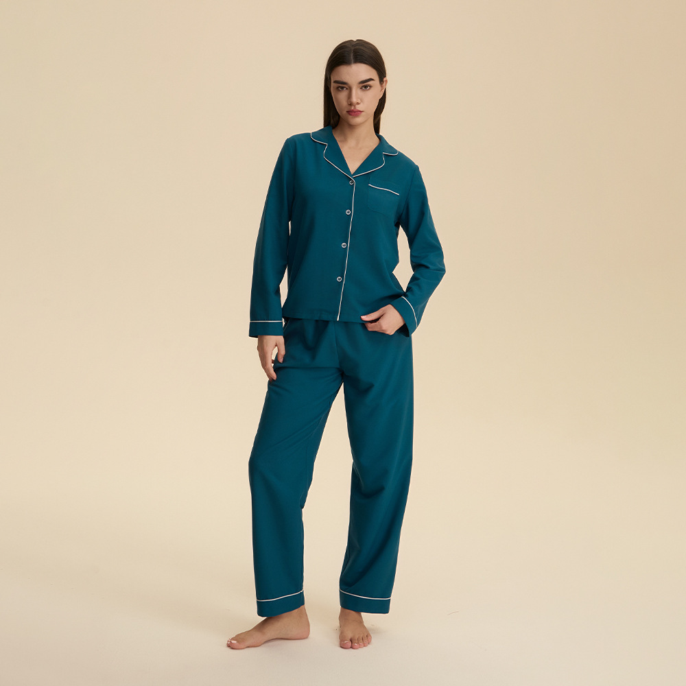 Otoño transfronterizo delgado pareja pijama de manga larga pantalones con solapa nubes algodón casero casual conjunto 3987 + 3988