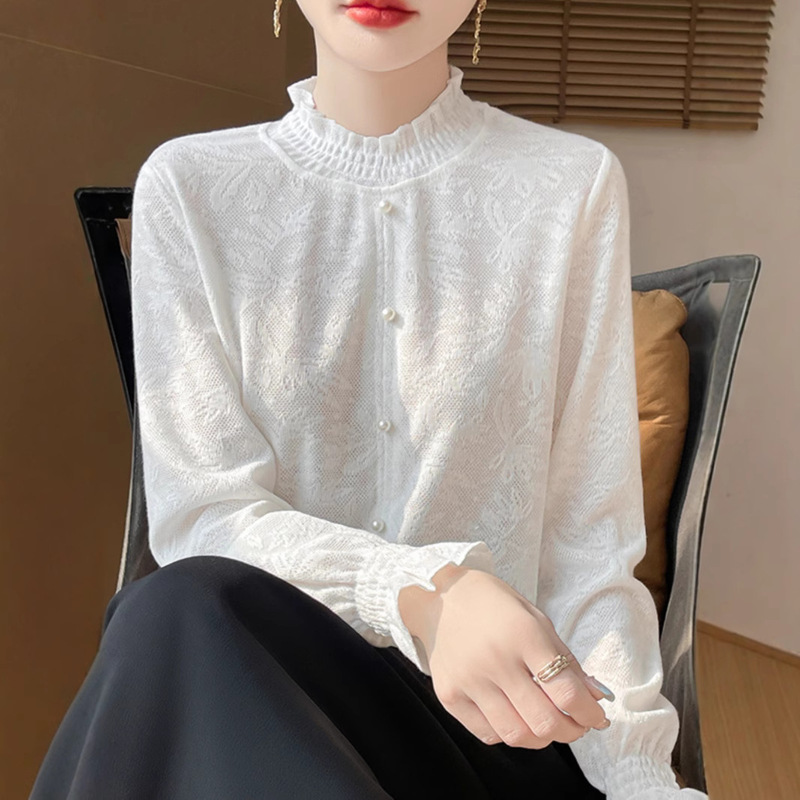 Spring and Summer New Elegant Base Shirt Women's High-end Half-high Collar Knitted Shirt Women's Casual Thin Jacquard Sweater