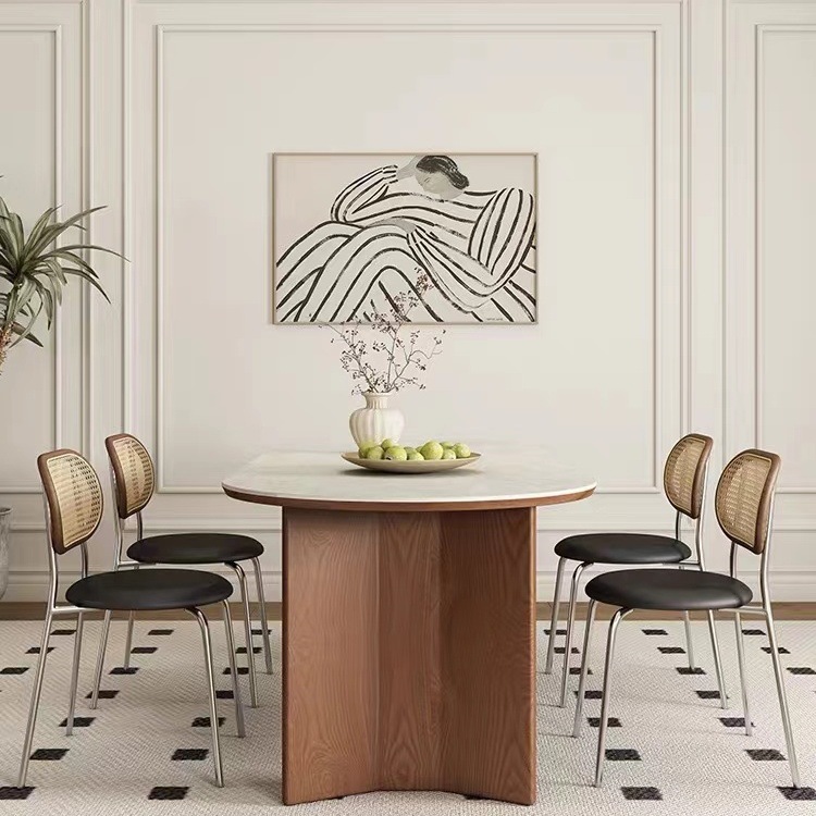Cave Rock placa mesa de comedor y silla cera blanca luz estilo francés estilo mediados-antiguo madera maciza pequeño apartamento Oval mesa de comedor de diseño