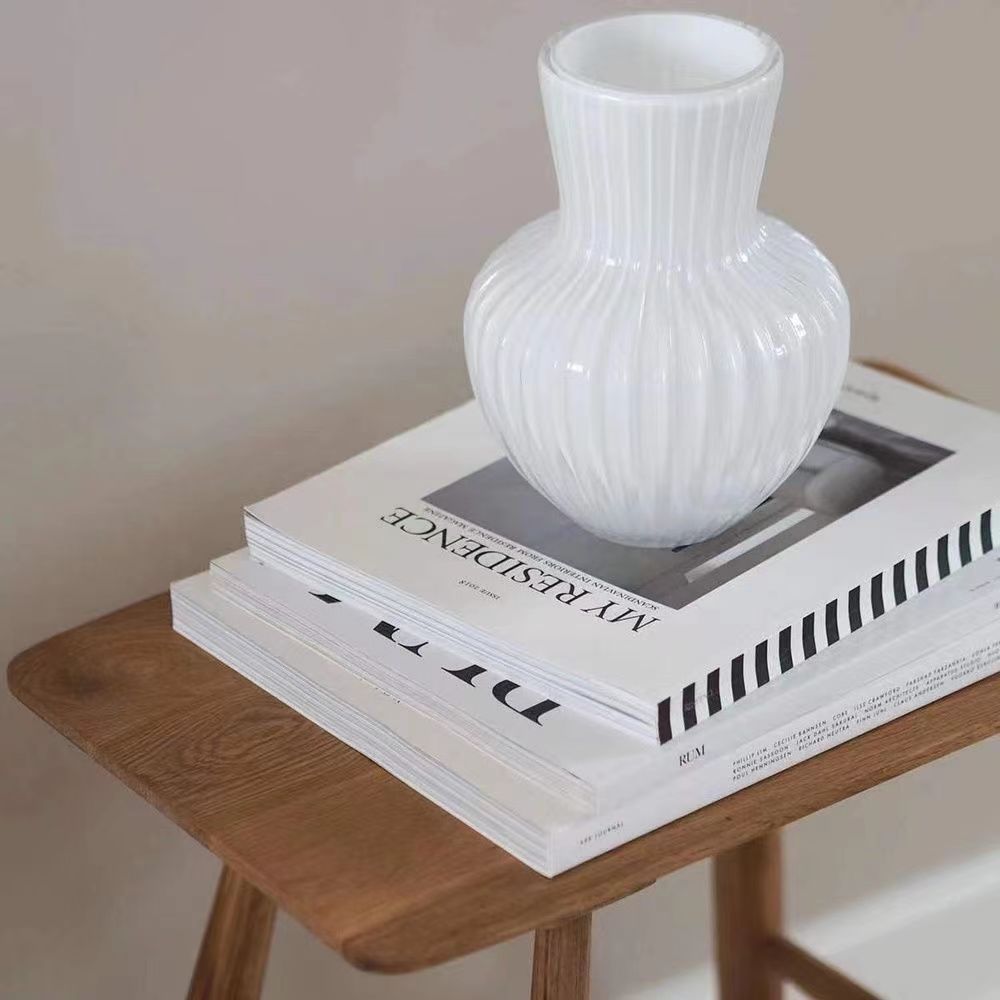 Vaso de vidrio de porcelana blanca nórdica vertical geometría sala de estar mesas de té plegado diseño flor seca decoración de la mesa de comedor