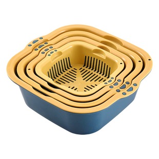 Double-layer Draining Basket Eight-piece Set Multi-functional Vegetable Washing Basket Household Kitchen Washing Fruit Draining Basin Plastic Draining Basket