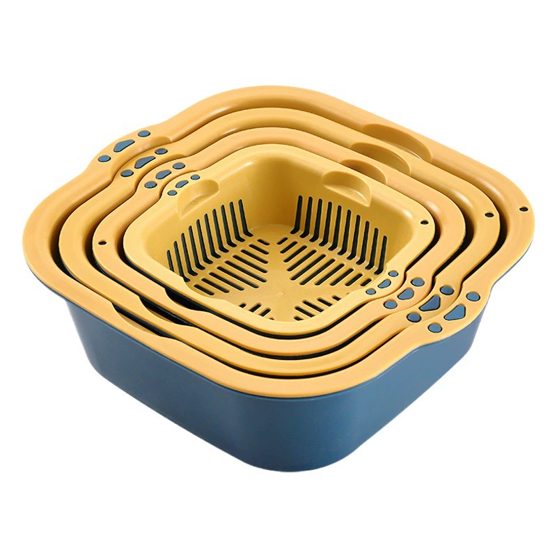 Двухслойная большая корзина для слива воды с индивидуальным логотипом для мытья овощей, пластиковая кухонная чаша, оптовая продажа дренажных чаш