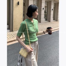 AC SUNSHINE亲肤莱赛尔休闲后背连帽坑条针织中袖衫上衣女H19705
