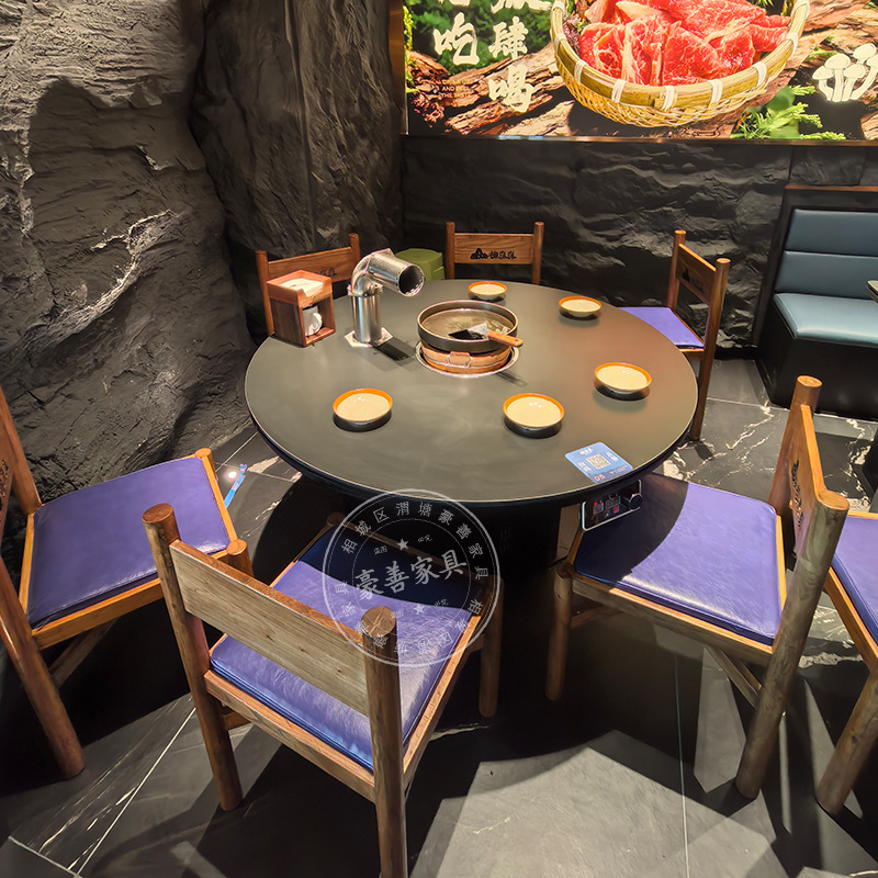 Liuzhenzhen Mountain Style Smokeless Bbq Table Commercial Electric Ceramic Stove Commercial Bbq Restaurant Hot Pot Restaurant Special Tables and Chairs