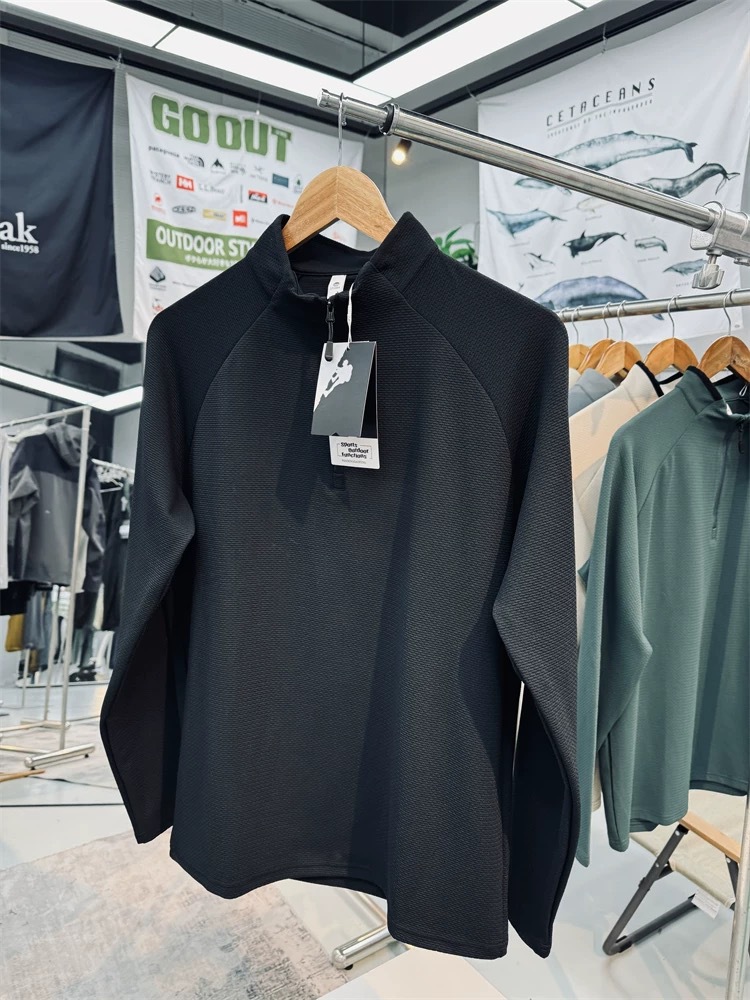 Camiseta deportiva para hombre de otoño/invierno — cuello medio con media cremallera, transpirable, manga larga, ideal para fitness y outdoor