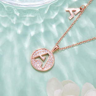 European and American Cross-Border S925 Silver Plated Rose Gold Moissanite Accessible Luxury Letter Precision Pendant Necklace Clavicle Chain
