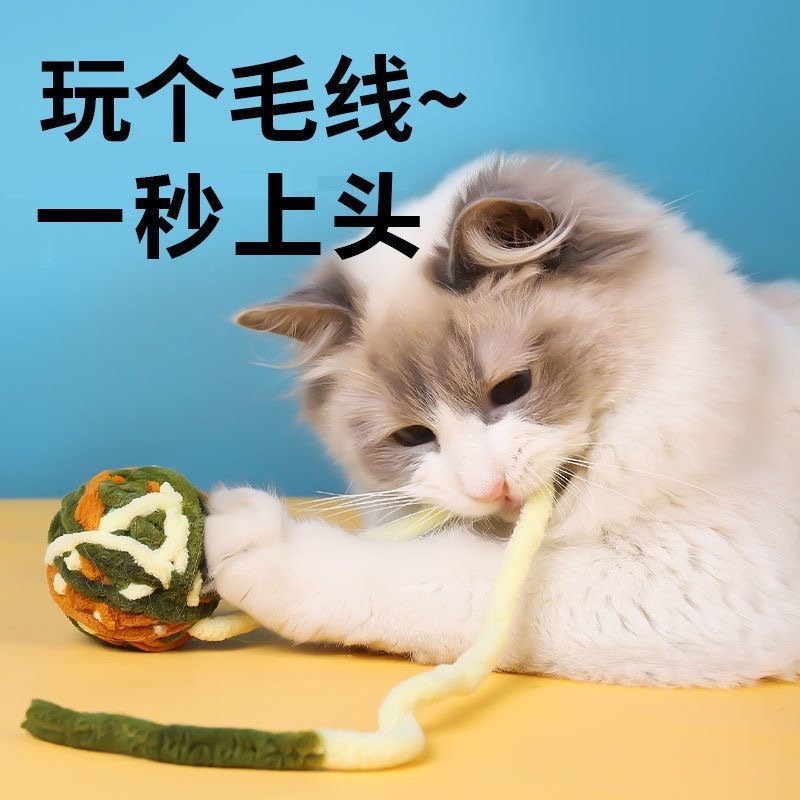 厂家批发小猫咪玩具自嗨长尾铃铛毛线绒球自嗨解闷磨牙逗猫玩具球|undefined