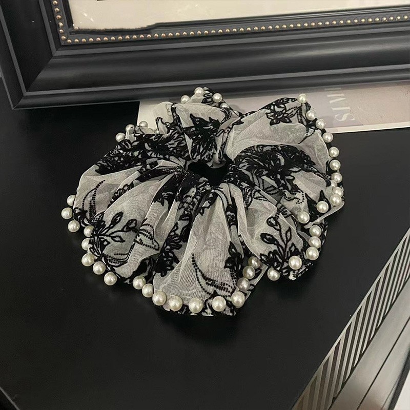 자수머리끈-화이트