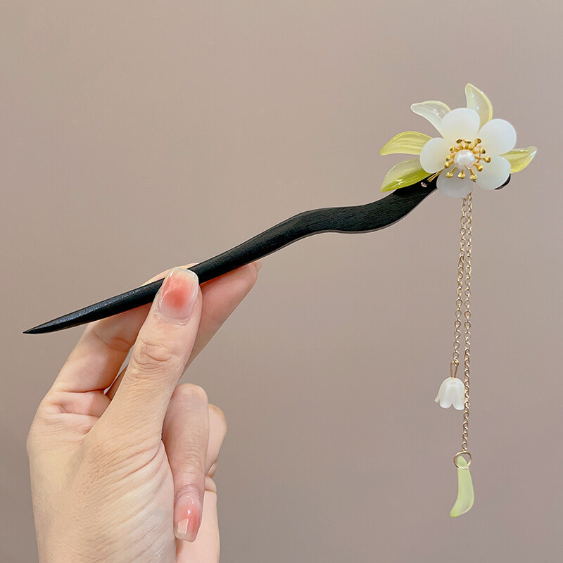 天然黑檀木发簪女清冷感发饰玉兰花步摇簪子古风旗袍头饰日常盘发|undefined