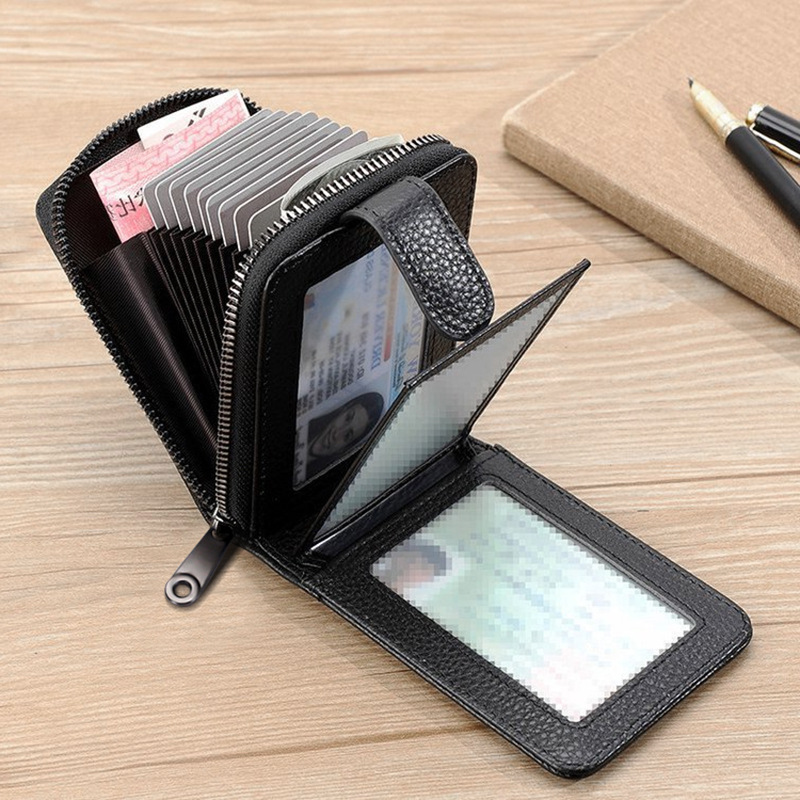 Tarjetero tipo acordeón de nuevo estilo para mujer, billetera multifuncional con cremallera, tarjetero anti-desmagnetización, estuche de cuero para licencia de conducir para hombre