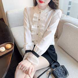 2024早春新款香岛小巴黎千金风法式气质蕾丝衬衫高级感小香上衣女