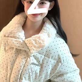 2025冬季新款韩系波点羽绒服女毛领加厚保暖宽松显瘦百搭外套上衣