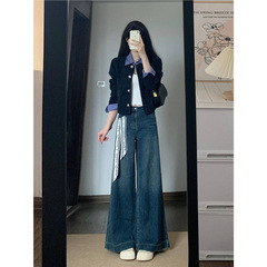 深圳南油早秋一整套休闲减龄显瘦小香风外套牛仔阔腿裤两件套女