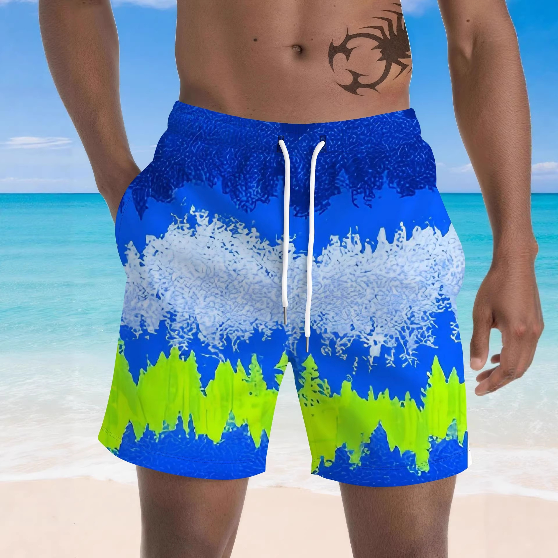 Men's 3D Digital Print Quick-Dry Shorts Tropical Palm Tree Design Summer Beach Swim Trunks_viptrois.com