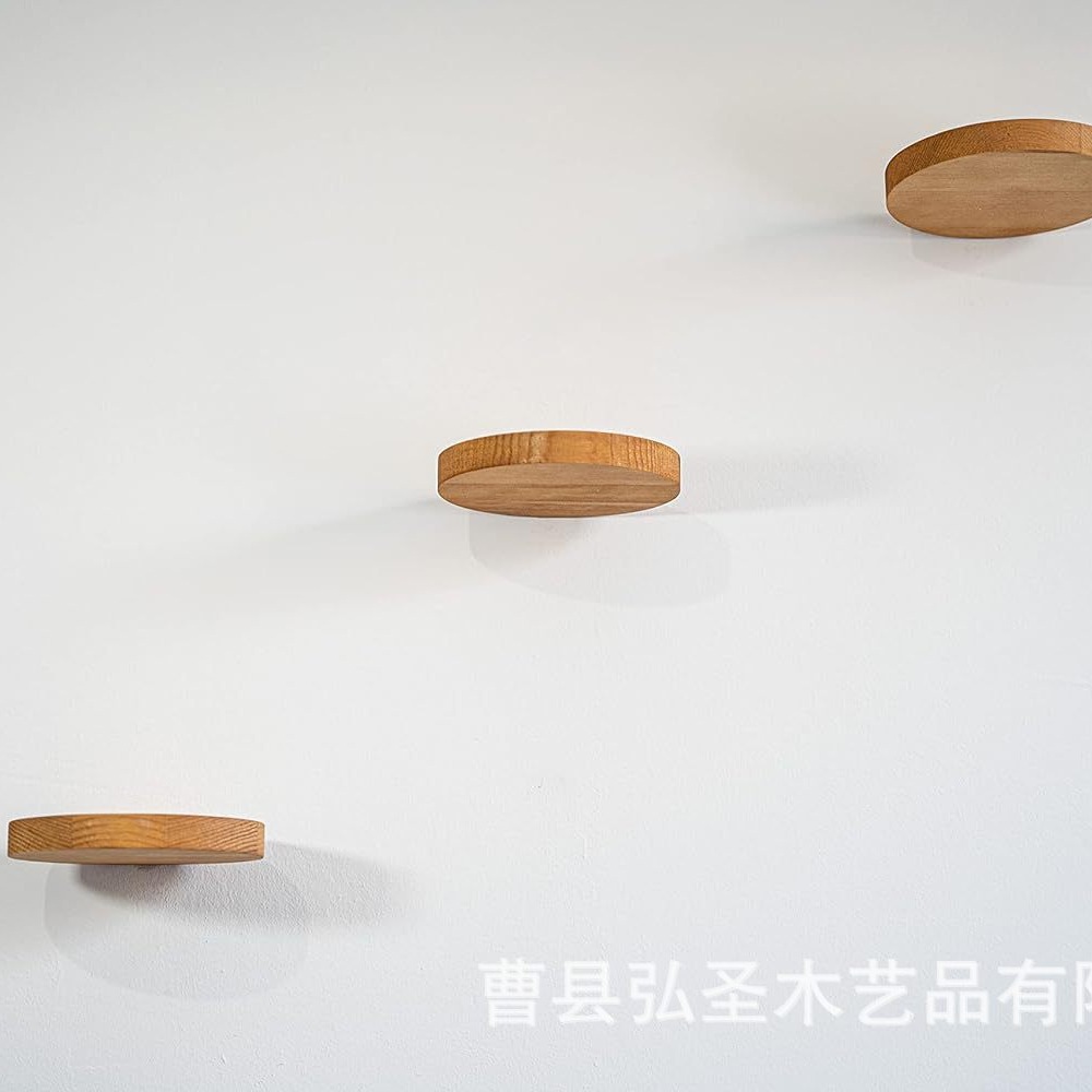 Estante de pared de madera, sala de estar, dormitorio, jarrón hidropónico, estante de pared de almacenamiento decorativo, estante de almacenamiento de madera montado en la pared circular