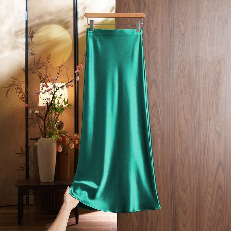 Champagne-Colored Satin Skirt for Women, Summer 2026 New Satin Fishtail Long Skirt, Imitation Acetate Half Skirt