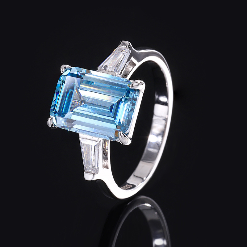 Zhuang Sheng joyería S925 Tongcai Bao simulación ascut Diamante de color clásico diamante cuadrado con incrustaciones anillo mujer piedra principal 8*11