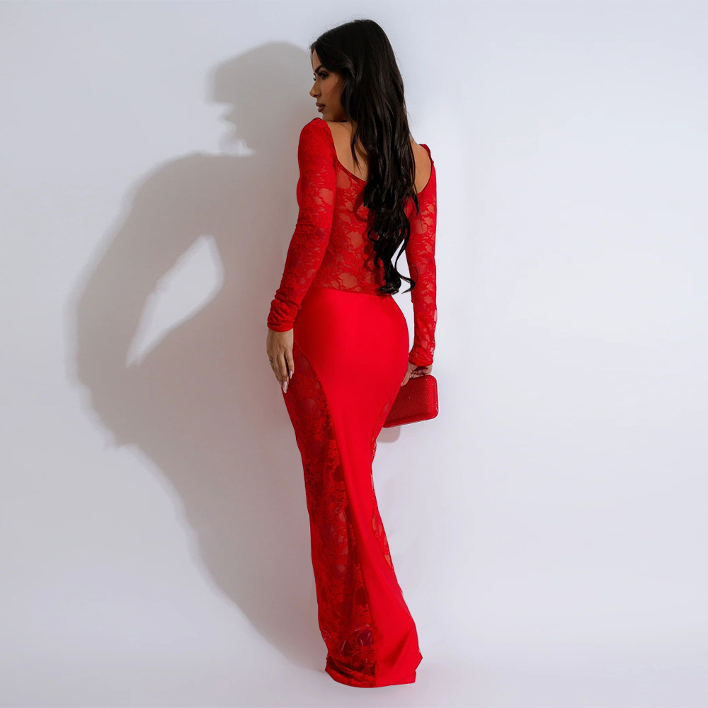 Elegant Women's Lace Splicing Evening Dress For Special Occasions_voghion.com
