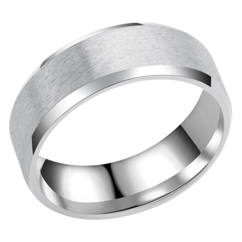 Cross-border European and American explosions stainless steel 8mm double bevel matte brushed smooth men's titanium steel ring wholesale