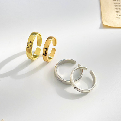 Korean Edition ins Puppy Bone Ring A small minority design Sweet Meng Fun Love lovers Ring fashion Opening Ring