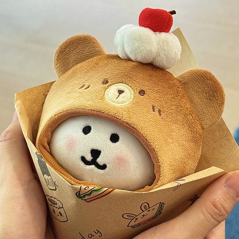 Burnt Bread Series Animal Headgear Cotton Doll Clothes Self-Deprecating Bear Labubu Headgear 10cm Burnt Rabbit