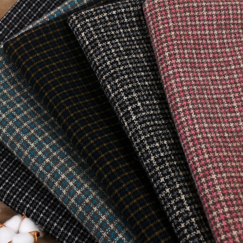 AB面小线格毛呢面料 秋冬童装女装服装面料  红色格纹毛呢布料