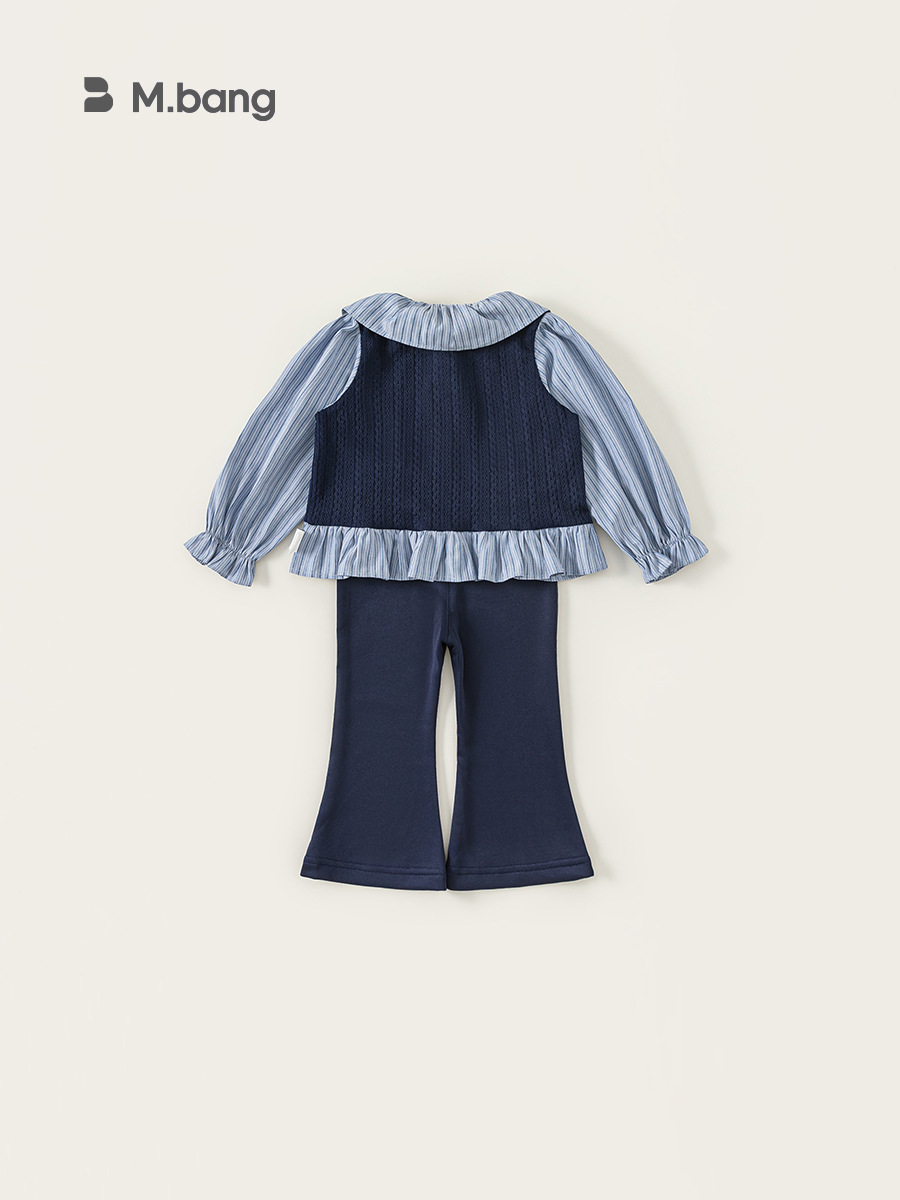 Ropa infantil Youbao, conjunto para niñas, estilo coreano de primavera y otoño, top con efecto de dos piezas y pantalones acampanados de manga larga, conjunto de dos piezas. image 5