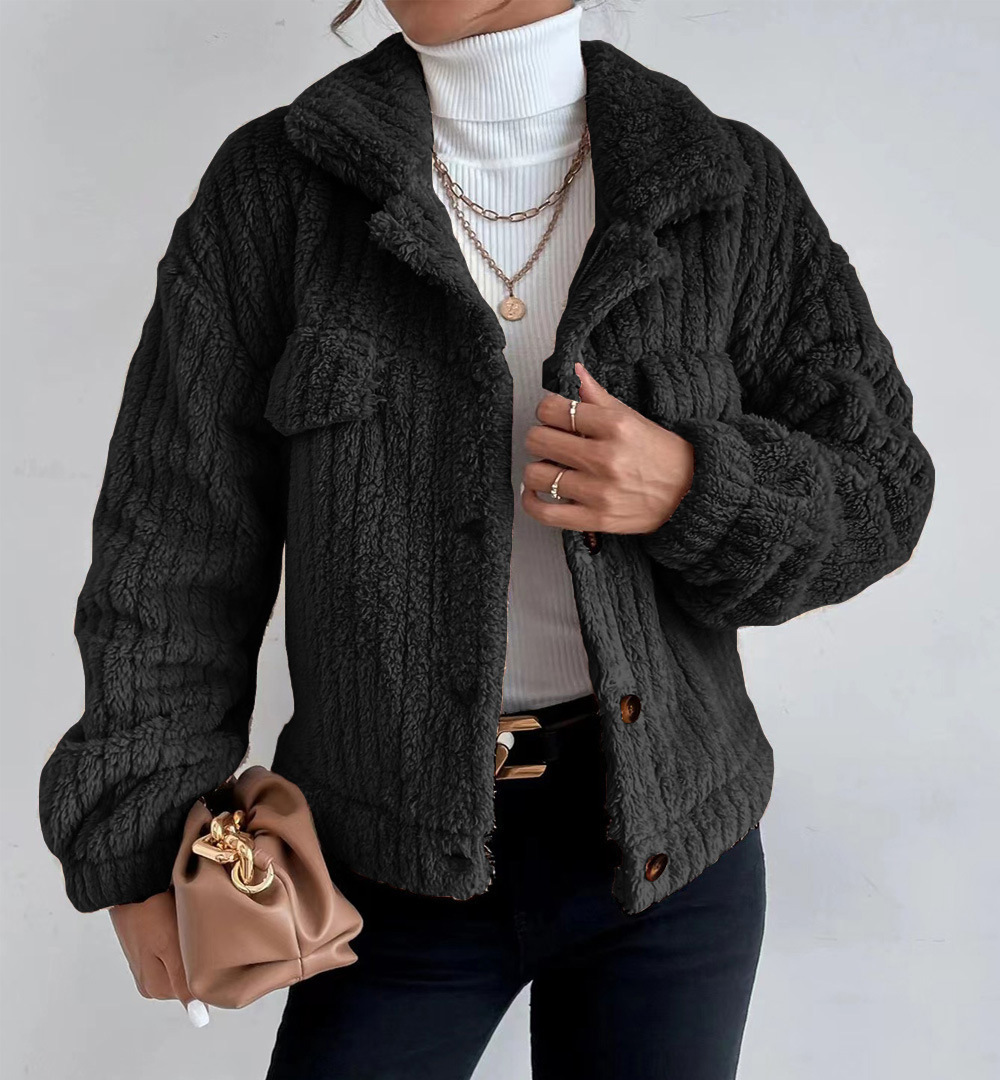 Giacca donna in peluche con revers blusa in velluto confortevole_voghion.com