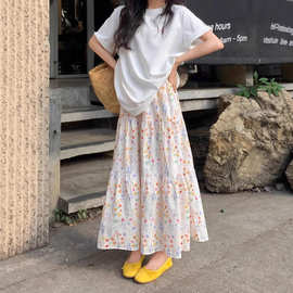 跨境韩系气质温柔浪漫碎花半身裙夏季百搭中长裙宽松显瘦休闲裙子