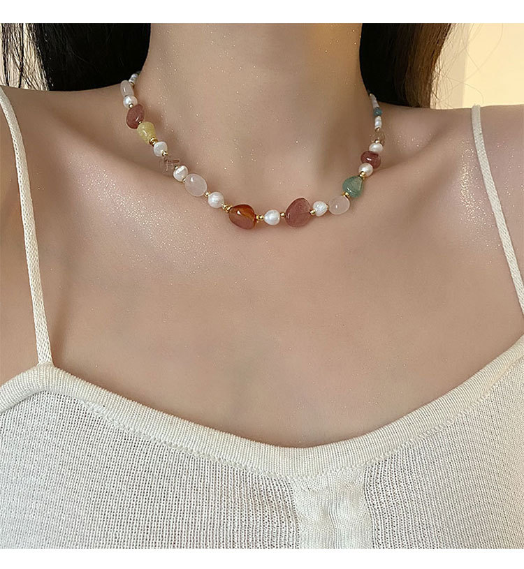 1 Piece Quantity Casual, Daily, Shopping Occasion Freshwater Pearl Agate Titanium Steel Beaded Chain Geometric Necklace