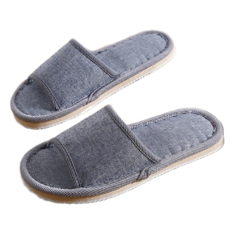 Four Seasons Vintage Solid Color Coarse Cloth Hotel Homestay Home Slippers Female Couple Simple Indoor EVA Floor Cotton Slippers