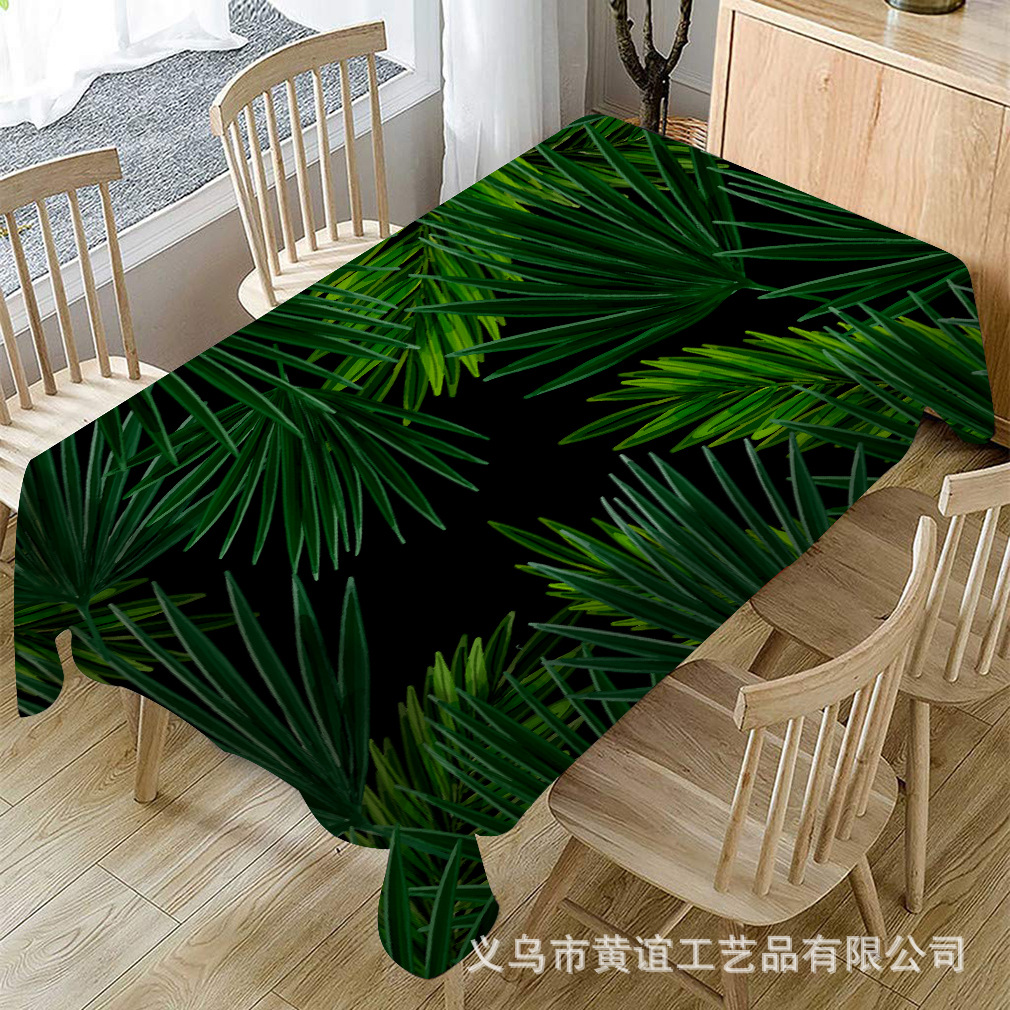 跨境畅销 亚马逊简约绿色植物棉麻桌布批发 亚麻茶几台布餐桌布