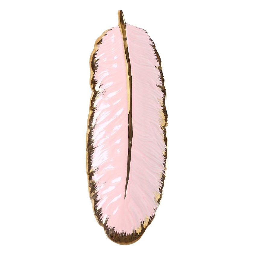 Nórdico dorado borde placa de cerámica Luz de lujo oscuro verde pluma plato plátano hoja de aperitivo plato de joyería plato postre sushi