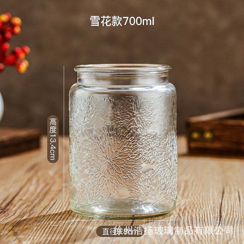 Vidrio de alivio de vidrio sellado tarro cuadrado tarro de almacenamiento merienda fruta seca almacenamiento tarro cocina hogar tarro de vidrio retro