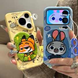 新款刺绣朱迪尼克适用苹果17手机壳秋冬iPhone16卡通保护套皮纹14