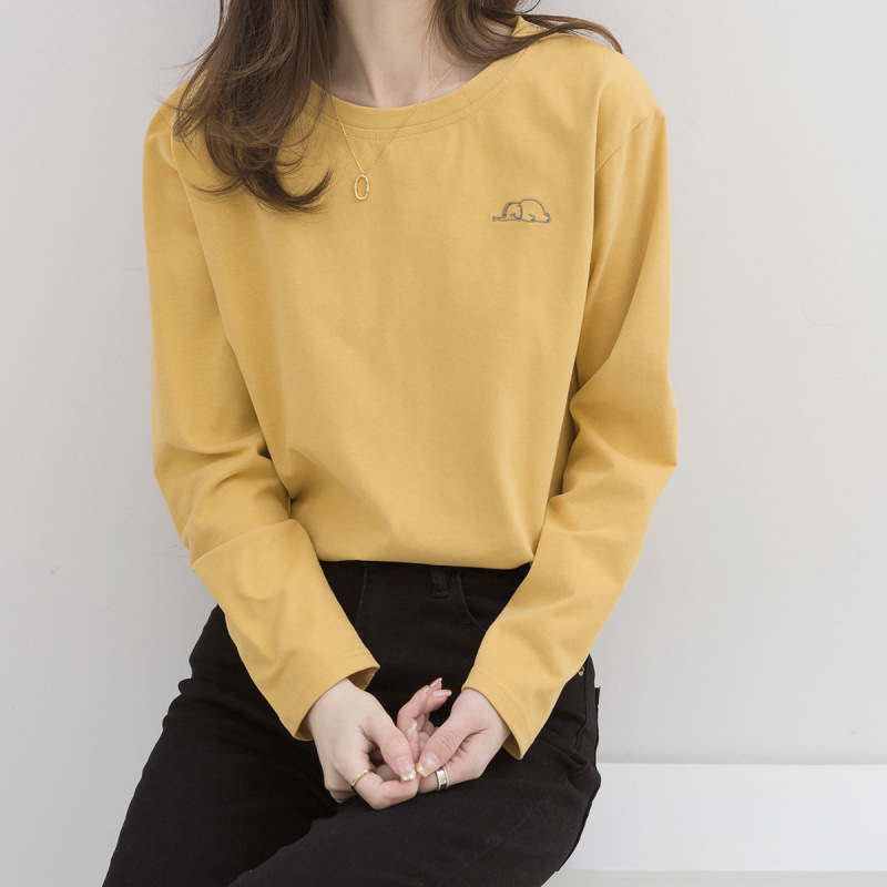 2023春款潮流韩版女刺绣打底衫潮流大码宽松丅上衣长袖T恤百搭潮
