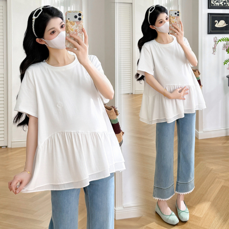 2026 New Style Loose-Fitting White Short-Sleeve T-Shirt for Women, Summer Slimming, Tummy-Concealing, Very Stylish and Versatile Maternity Top 2026 New Style Loose-Fitting White Short-Sleeve T-Shirt for Women, Summer Slimming, Tummy-Concealing, Very Stylish and Versatile Maternity Top