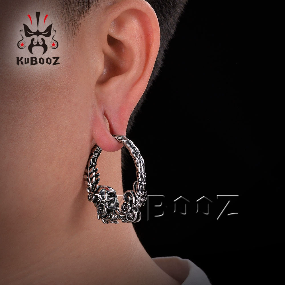 Серьги-кольца зк Stainless steel, череп и флористическая лоза дизайн, диаметр 5 мм