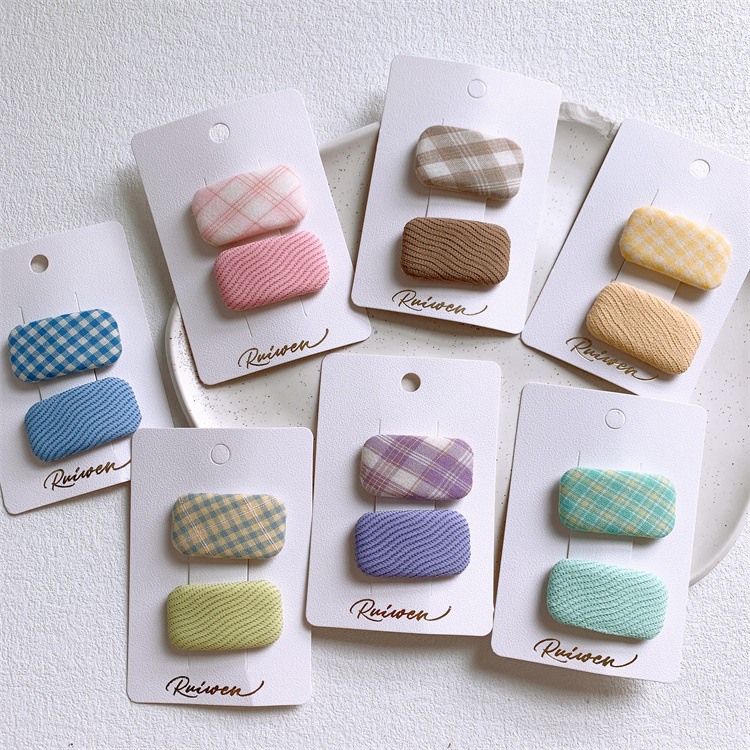 Korean children's fabric checkered hair clip, cute girl solid color small hair pieces BB clip, side hair clip, hair accessory
